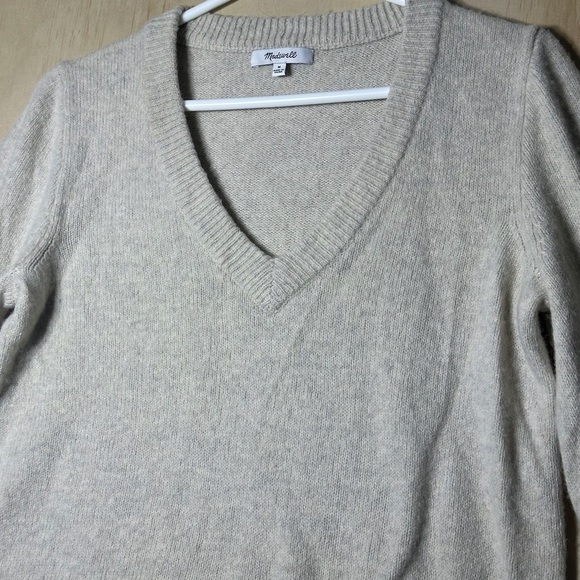 Madewell Neutral Wool Blend Bubble Sleeve V Neck Knit Sweater Medium - Picture 4 of 10